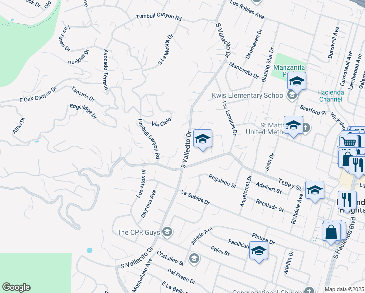 map of restaurants, bars, coffee shops, grocery stores, and more near 2586 Turnbull Canyon Road in Hacienda Heights