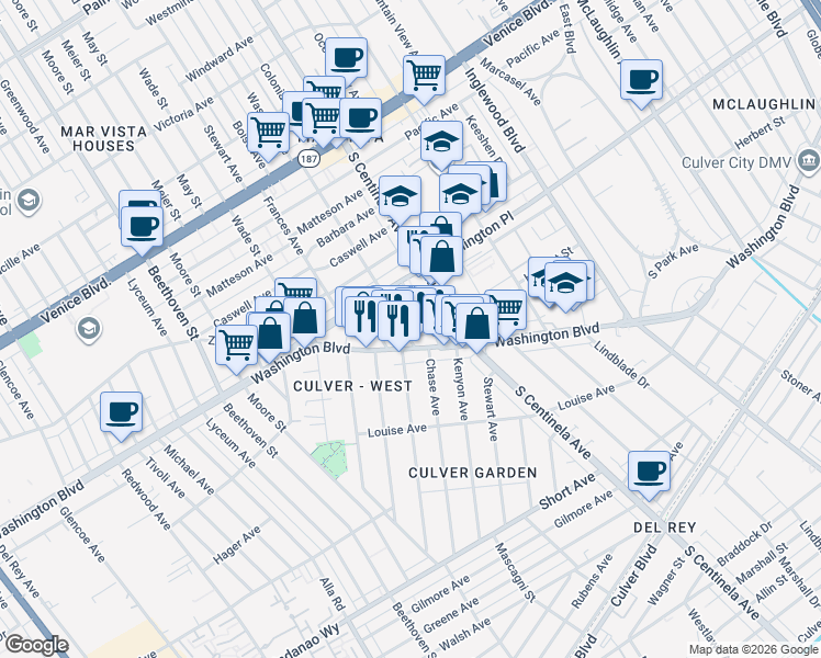 map of restaurants, bars, coffee shops, grocery stores, and more near 4046 Wasatch Avenue in Los Angeles