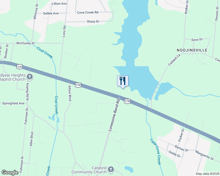map of restaurants, bars, coffee shops, grocery stores, and more near 1915 U.S. 278 in Gadsden