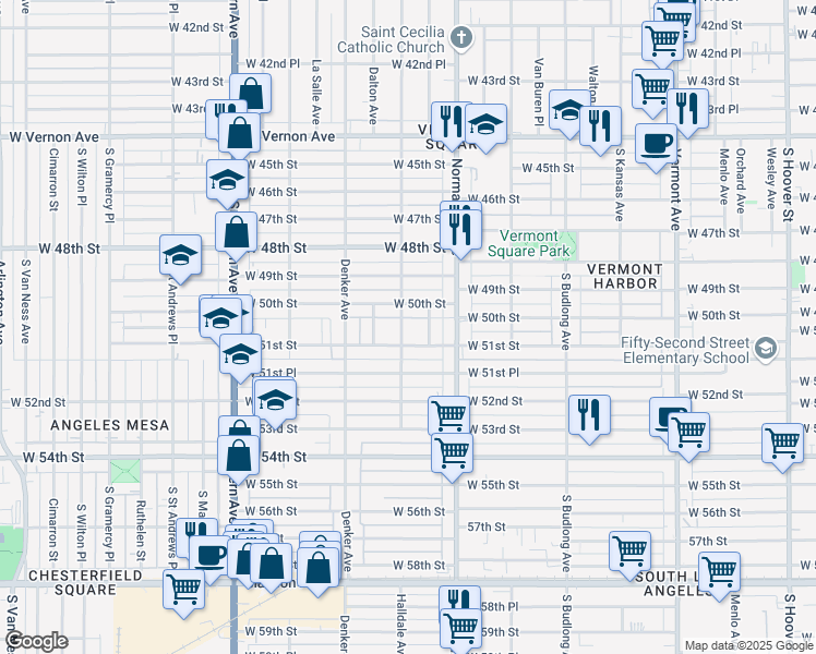 map of restaurants, bars, coffee shops, grocery stores, and more near 5022 Halldale Avenue in Los Angeles