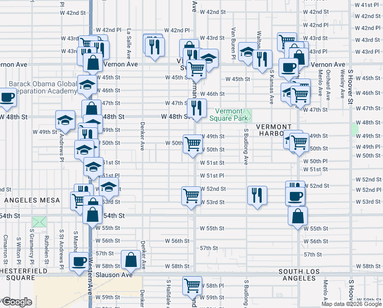 map of restaurants, bars, coffee shops, grocery stores, and more near 5023 Normandie Avenue in Los Angeles