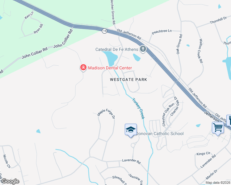 map of restaurants, bars, coffee shops, grocery stores, and more near 127 Lake Vista Drive in Athens