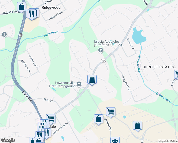 map of restaurants, bars, coffee shops, grocery stores, and more near 1095 Norwalk Trce in Lawrenceville