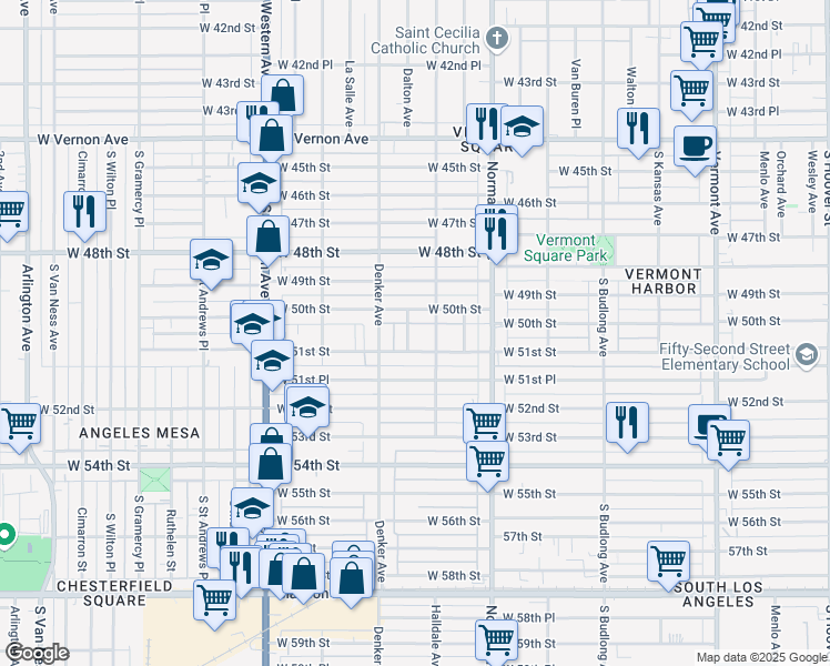 map of restaurants, bars, coffee shops, grocery stores, and more near 5022 Dalton Avenue in Los Angeles