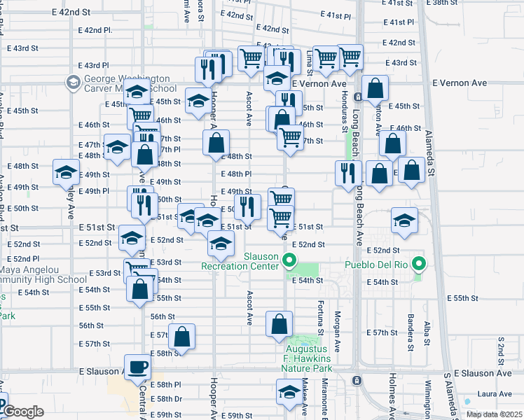 map of restaurants, bars, coffee shops, grocery stores, and more near in Los Angeles