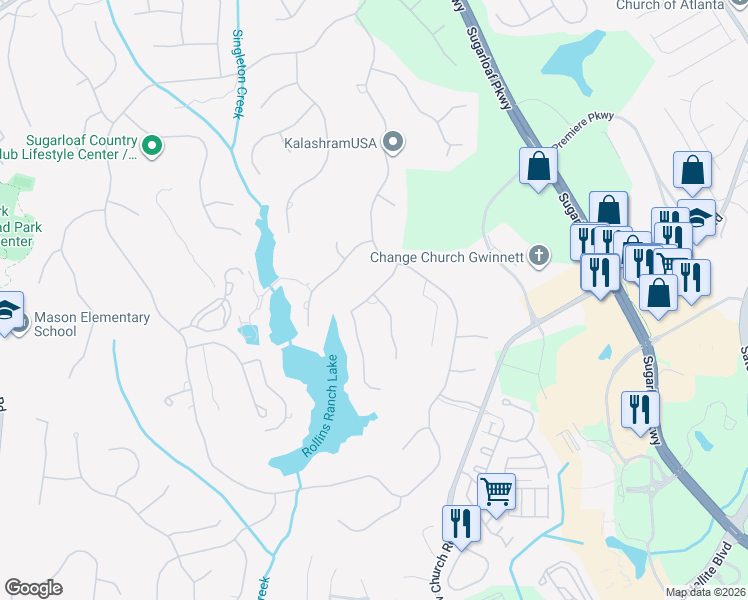 map of restaurants, bars, coffee shops, grocery stores, and more near 2876 Darlington Pointe in Duluth
