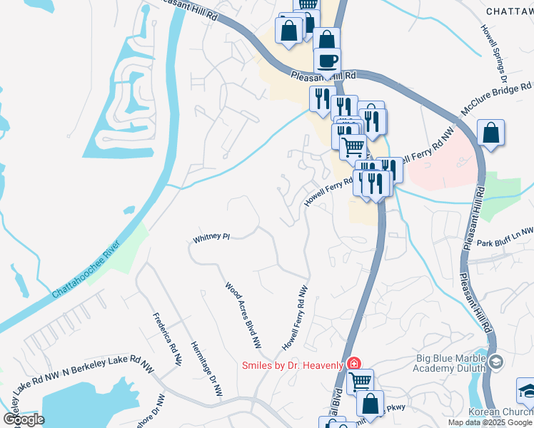 map of restaurants, bars, coffee shops, grocery stores, and more near 3865 Whitney Place in Duluth