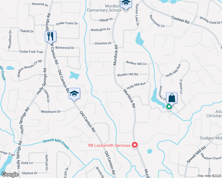 map of restaurants, bars, coffee shops, grocery stores, and more near 2871 Canton Hills Drive in Marietta