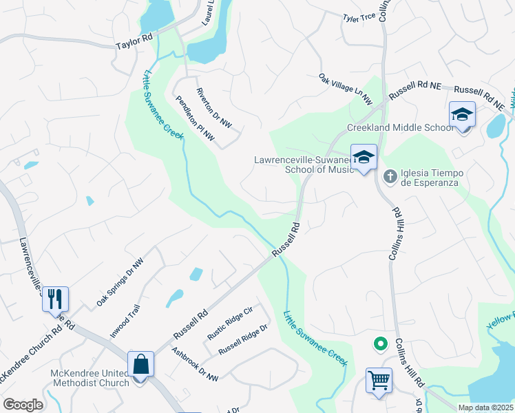 map of restaurants, bars, coffee shops, grocery stores, and more near 260 Hambridge Court in Lawrenceville