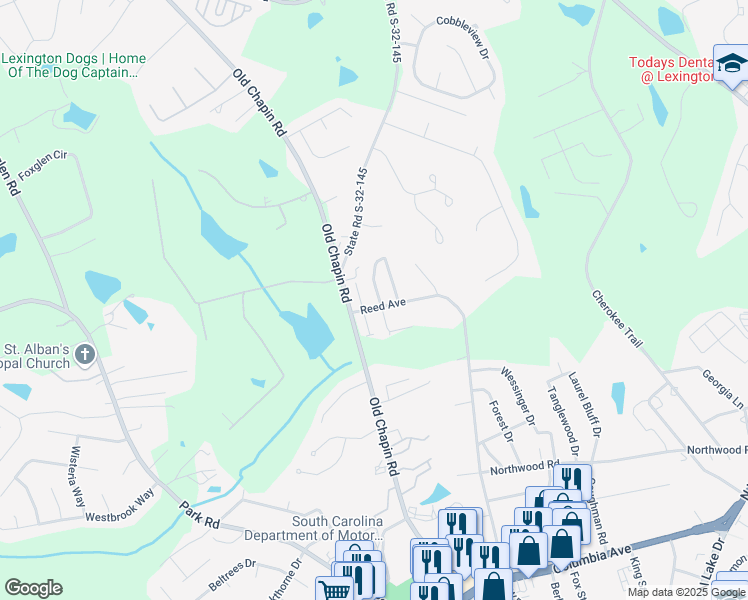 map of restaurants, bars, coffee shops, grocery stores, and more near 103 Barrington Drive in Lexington