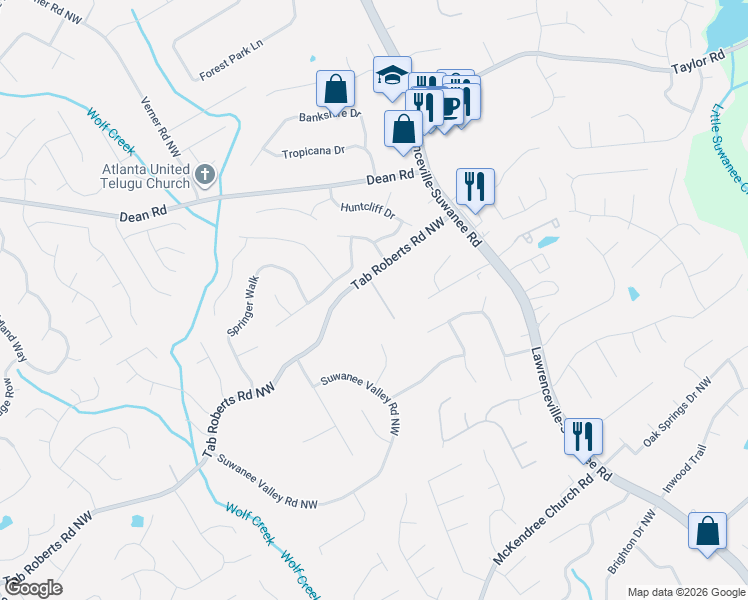 map of restaurants, bars, coffee shops, grocery stores, and more near 1979 Wisteria Park Lane in Lawrenceville
