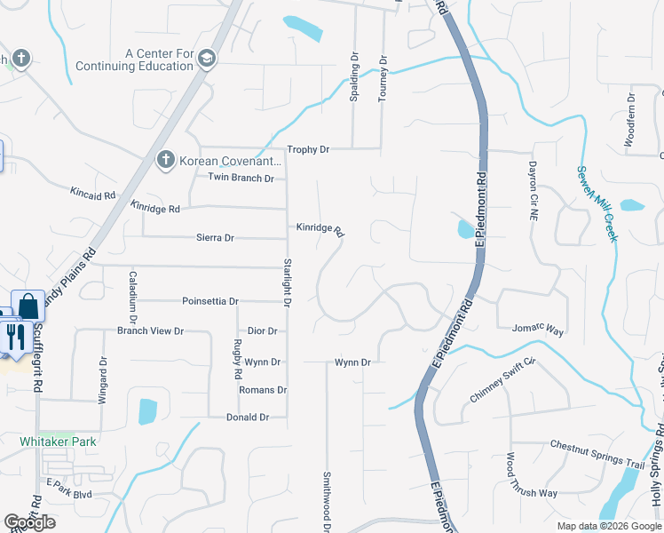 map of restaurants, bars, coffee shops, grocery stores, and more near 2015 Kinridge Road in Marietta