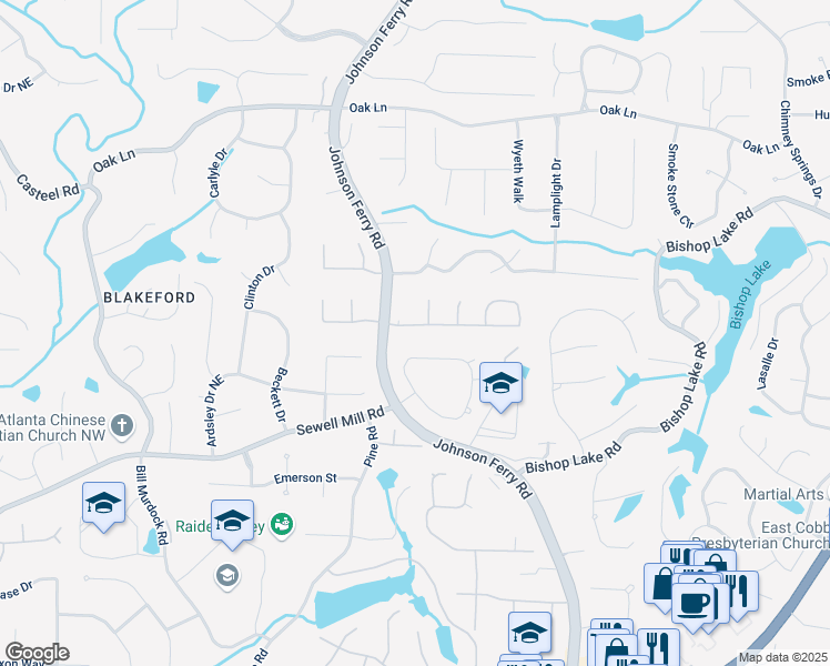 map of restaurants, bars, coffee shops, grocery stores, and more near 4004 Charrwood Trce in Marietta