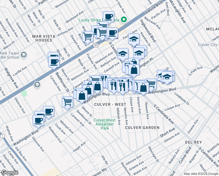 map of restaurants, bars, coffee shops, grocery stores, and more near 4015 1/2 Boise Avenue in Los Angeles