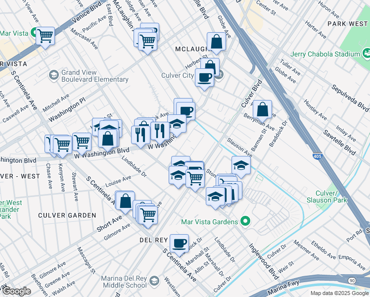 map of restaurants, bars, coffee shops, grocery stores, and more near in Los Angeles