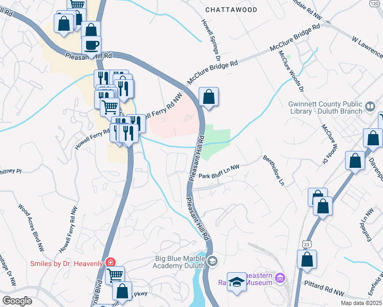 map of restaurants, bars, coffee shops, grocery stores, and more near 3745 Meeting Street Northwest in Duluth