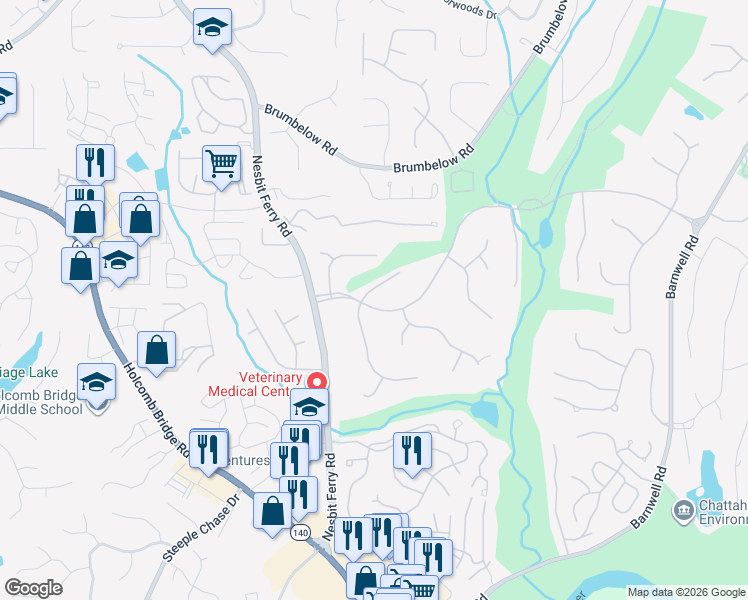 map of restaurants, bars, coffee shops, grocery stores, and more near 305 Elbe Drive in Alpharetta