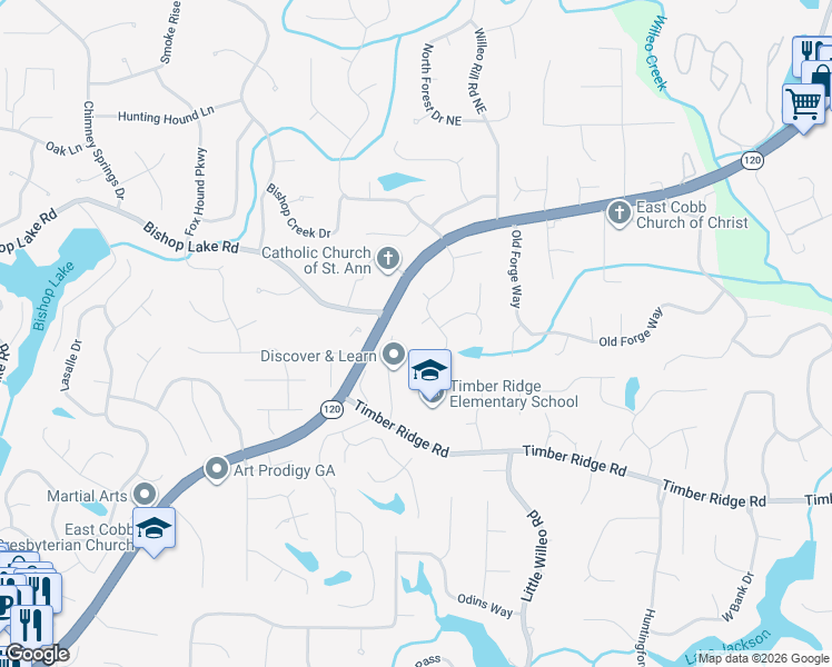 map of restaurants, bars, coffee shops, grocery stores, and more near 4939 Fields Pond Drive in Marietta