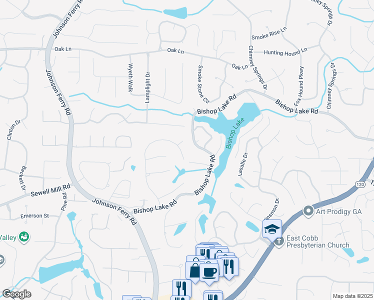 map of restaurants, bars, coffee shops, grocery stores, and more near 1857 Bishops Green Drive in Marietta