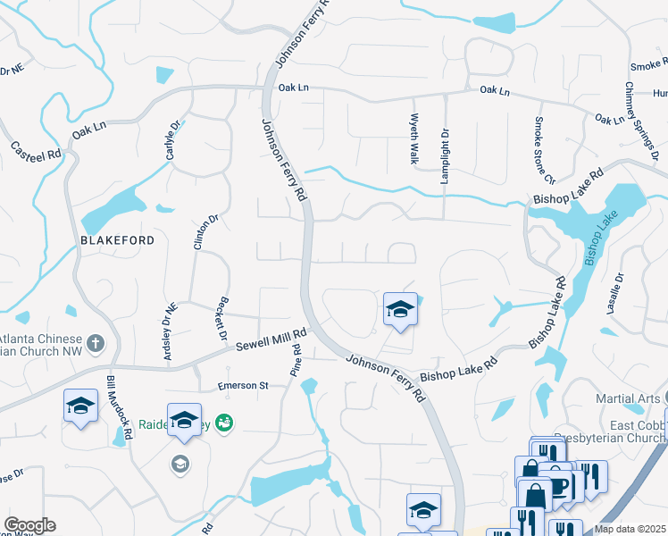 map of restaurants, bars, coffee shops, grocery stores, and more near 4004 Charrwood Trce in Marietta