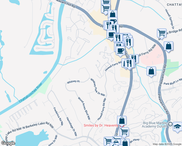 map of restaurants, bars, coffee shops, grocery stores, and more near 3865 Whitney Place in Duluth