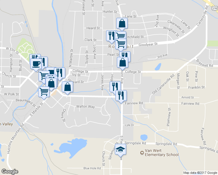 map of restaurants, bars, coffee shops, grocery stores, and more near 522 Jackson Street in Rockmart
