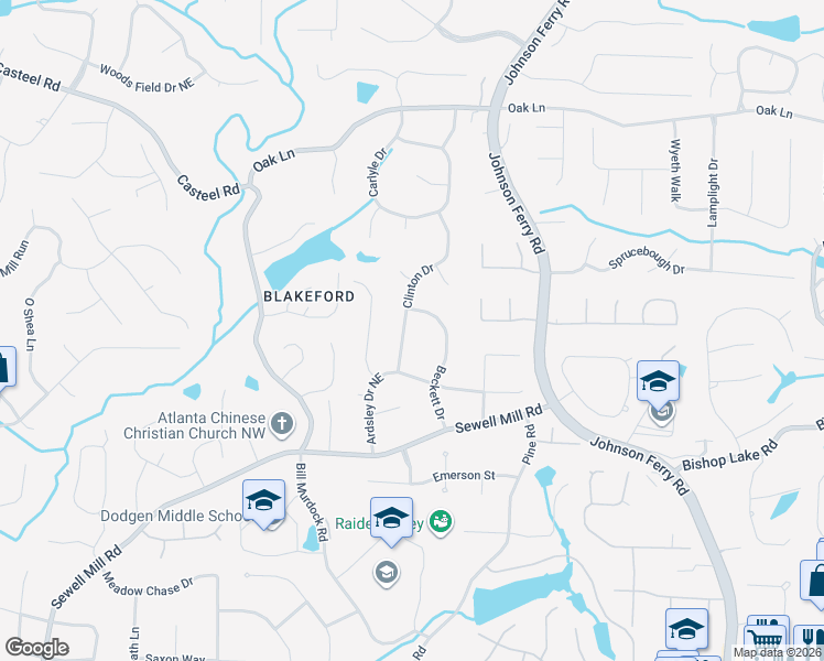 map of restaurants, bars, coffee shops, grocery stores, and more near 1908 Clinton Drive in Marietta