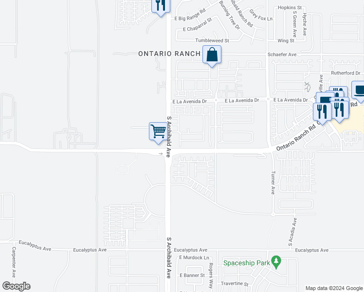 map of restaurants, bars, coffee shops, grocery stores, and more near 2788 East Berry Loop Privado in Ontario