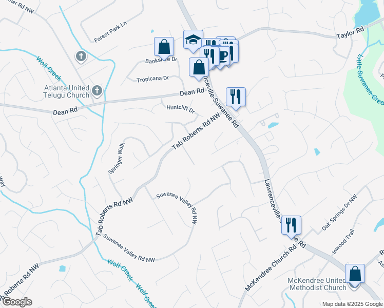 map of restaurants, bars, coffee shops, grocery stores, and more near 1979 Wisteria Park Lane in Lawrenceville