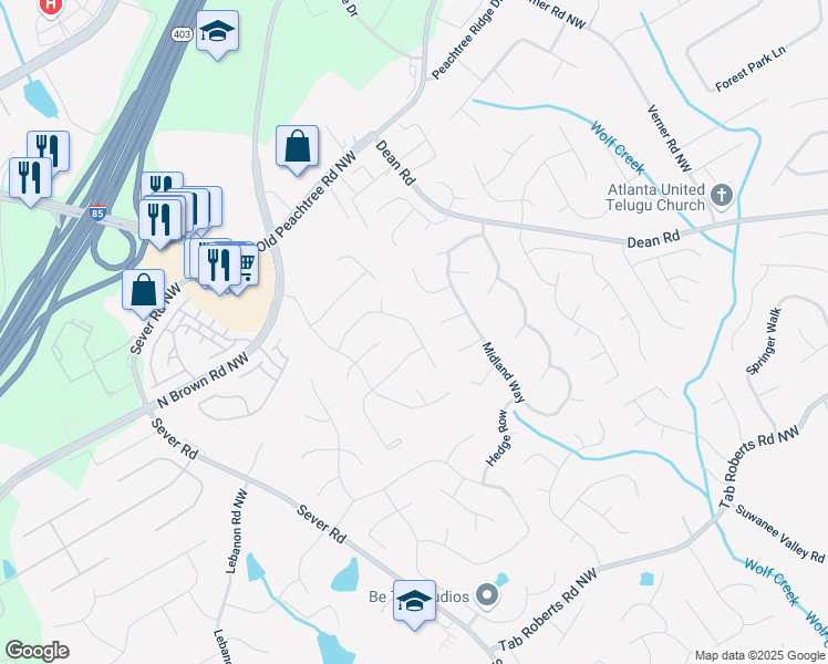map of restaurants, bars, coffee shops, grocery stores, and more near 2280 Summit Oaks Court in Lawrenceville