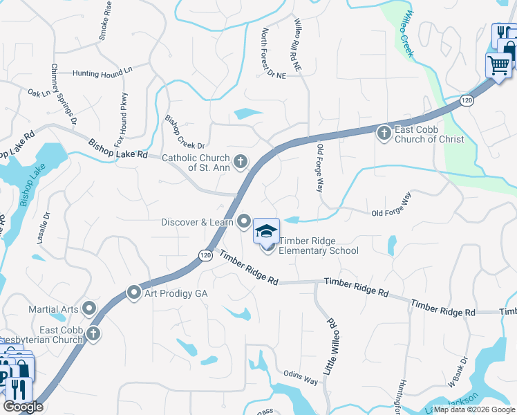 map of restaurants, bars, coffee shops, grocery stores, and more near 4939 Fields Pond Drive in Marietta