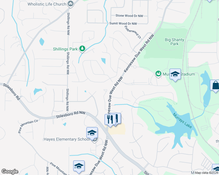 map of restaurants, bars, coffee shops, grocery stores, and more near 1774 Mountain Oak Road Northwest in Kennesaw