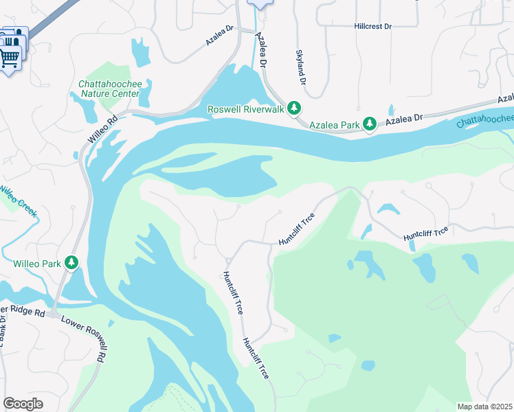 map of restaurants, bars, coffee shops, grocery stores, and more near 130 River Landing Northeast in Atlanta