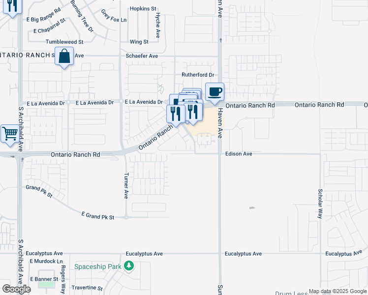 map of restaurants, bars, coffee shops, grocery stores, and more near 3287 Wild Horse Privado in Ontario