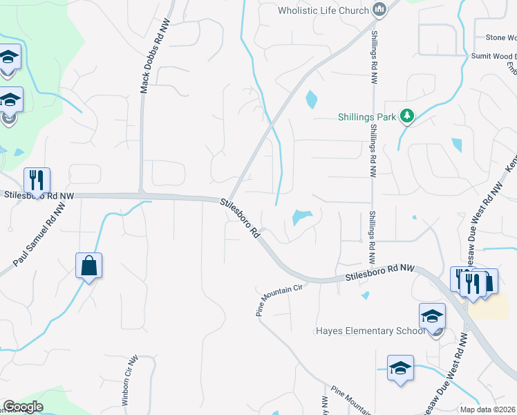 map of restaurants, bars, coffee shops, grocery stores, and more near 1679 Riverwatch Court Northwest in Kennesaw