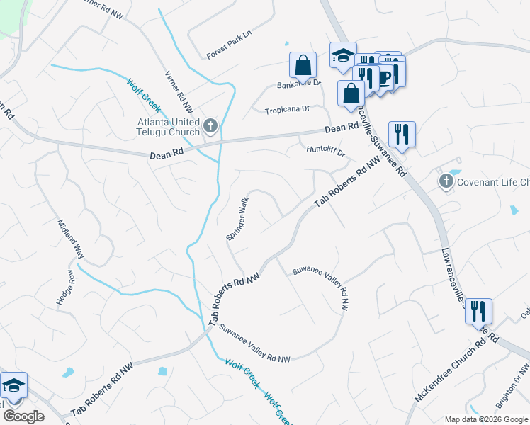 map of restaurants, bars, coffee shops, grocery stores, and more near 2021 Fox Hound Way in Lawrenceville