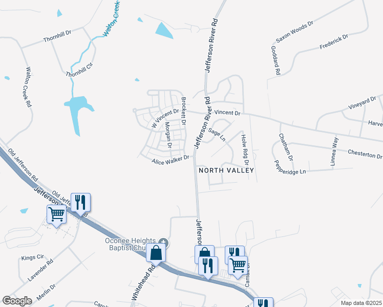 map of restaurants, bars, coffee shops, grocery stores, and more near 100 Alice Walker Drive in Athens
