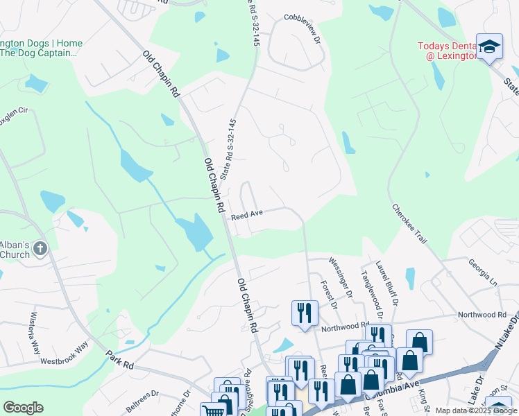 map of restaurants, bars, coffee shops, grocery stores, and more near 100 Buckhaven Way in Lexington