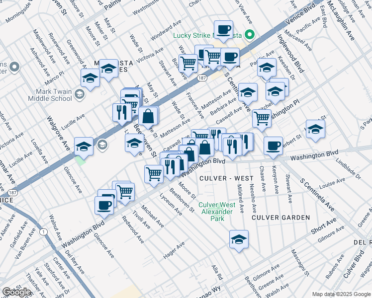 map of restaurants, bars, coffee shops, grocery stores, and more near 12751 Mitchell Avenue in Los Angeles