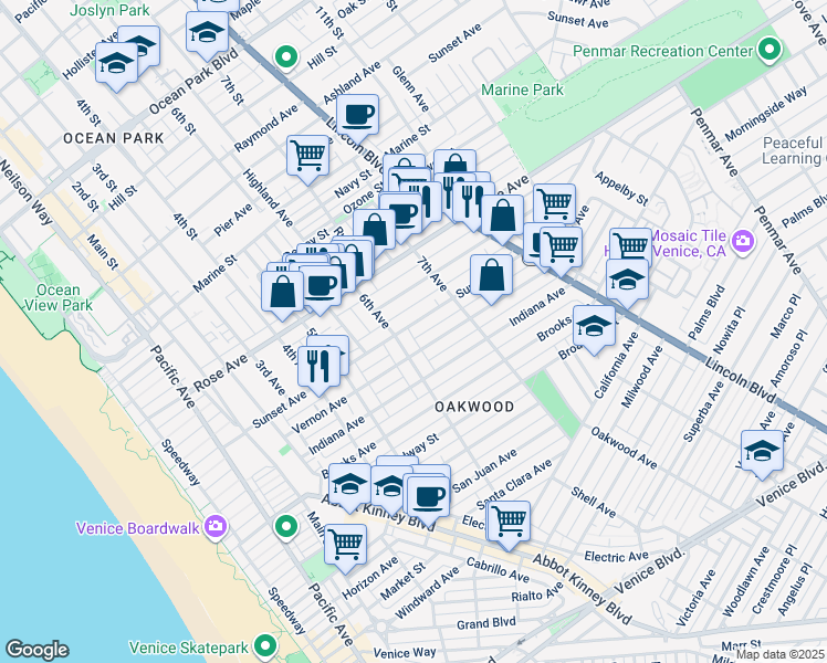 map of restaurants, bars, coffee shops, grocery stores, and more near 606 6th Avenue in Los Angeles