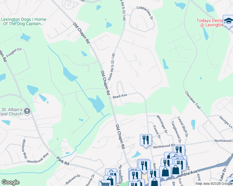map of restaurants, bars, coffee shops, grocery stores, and more near 103 Barrington Drive in Lexington