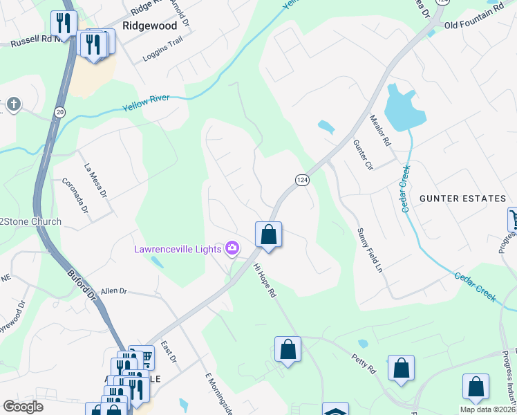map of restaurants, bars, coffee shops, grocery stores, and more near 1105 Norwalk Trce in Lawrenceville