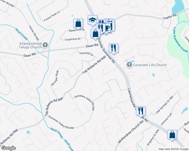 map of restaurants, bars, coffee shops, grocery stores, and more near 1979 Wisteria Park Lane in Lawrenceville