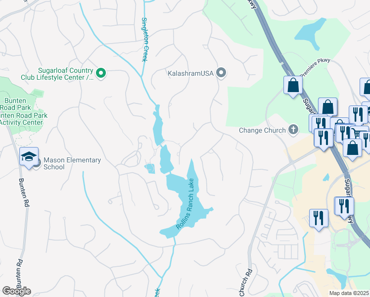 map of restaurants, bars, coffee shops, grocery stores, and more near 2827 Darlington Run in Duluth