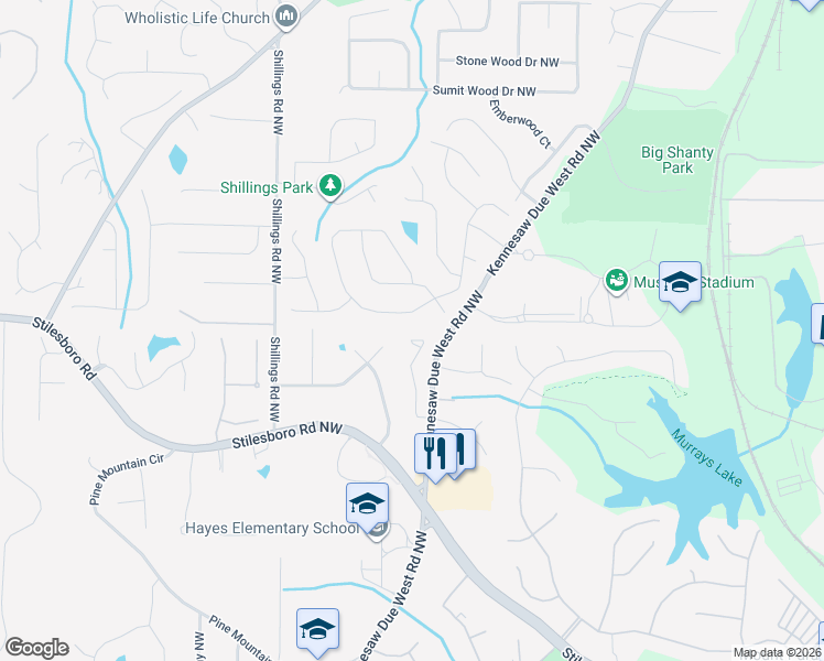 map of restaurants, bars, coffee shops, grocery stores, and more near 1774 Mountain Oak Road Northwest in Kennesaw