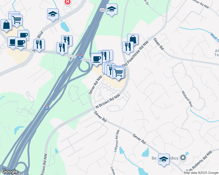 map of restaurants, bars, coffee shops, grocery stores, and more near Bellefonte Avenue in Lawrenceville