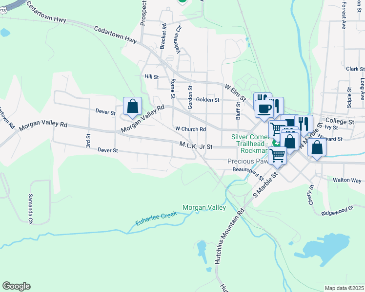map of restaurants, bars, coffee shops, grocery stores, and more near 841 Martin Luther King Junior Street in Rockmart