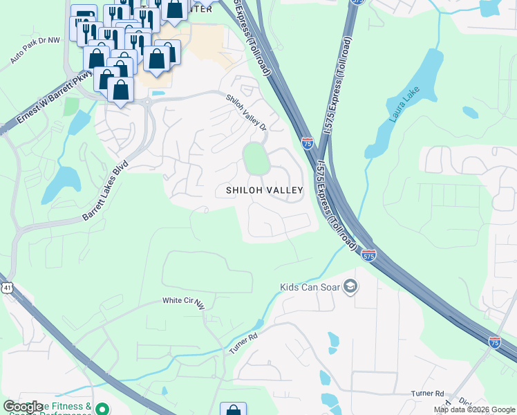 map of restaurants, bars, coffee shops, grocery stores, and more near 304 McCook Circle Northwest in Kennesaw