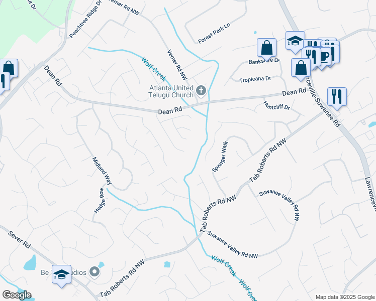 map of restaurants, bars, coffee shops, grocery stores, and more near 2055 Deans Landing Drive in Lawrenceville