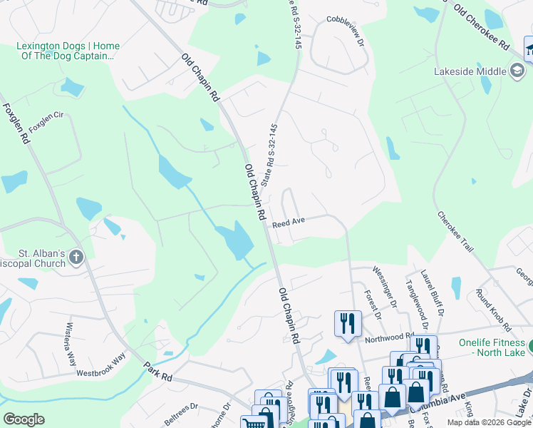 map of restaurants, bars, coffee shops, grocery stores, and more near 111 Bennock Mill Court in Lexington